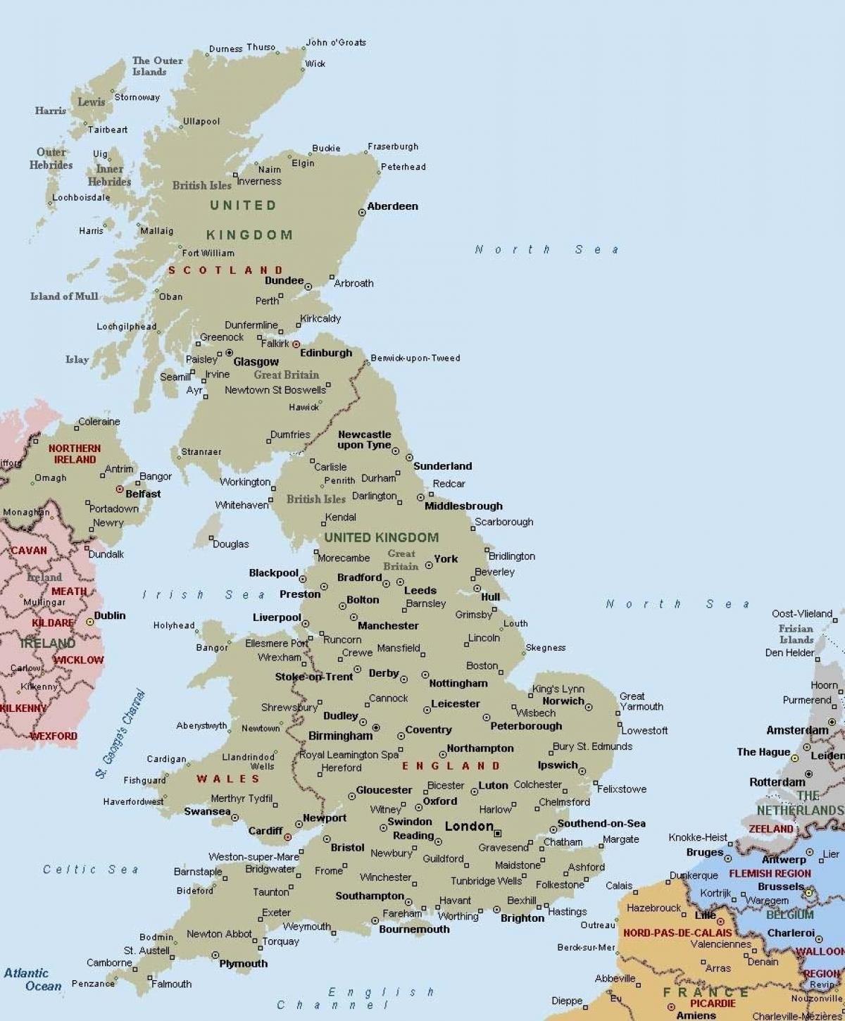 mapa da gran Bretaña con cidades