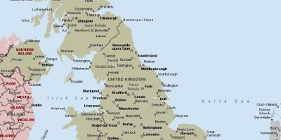 Mapa da gran Bretaña con cidades
